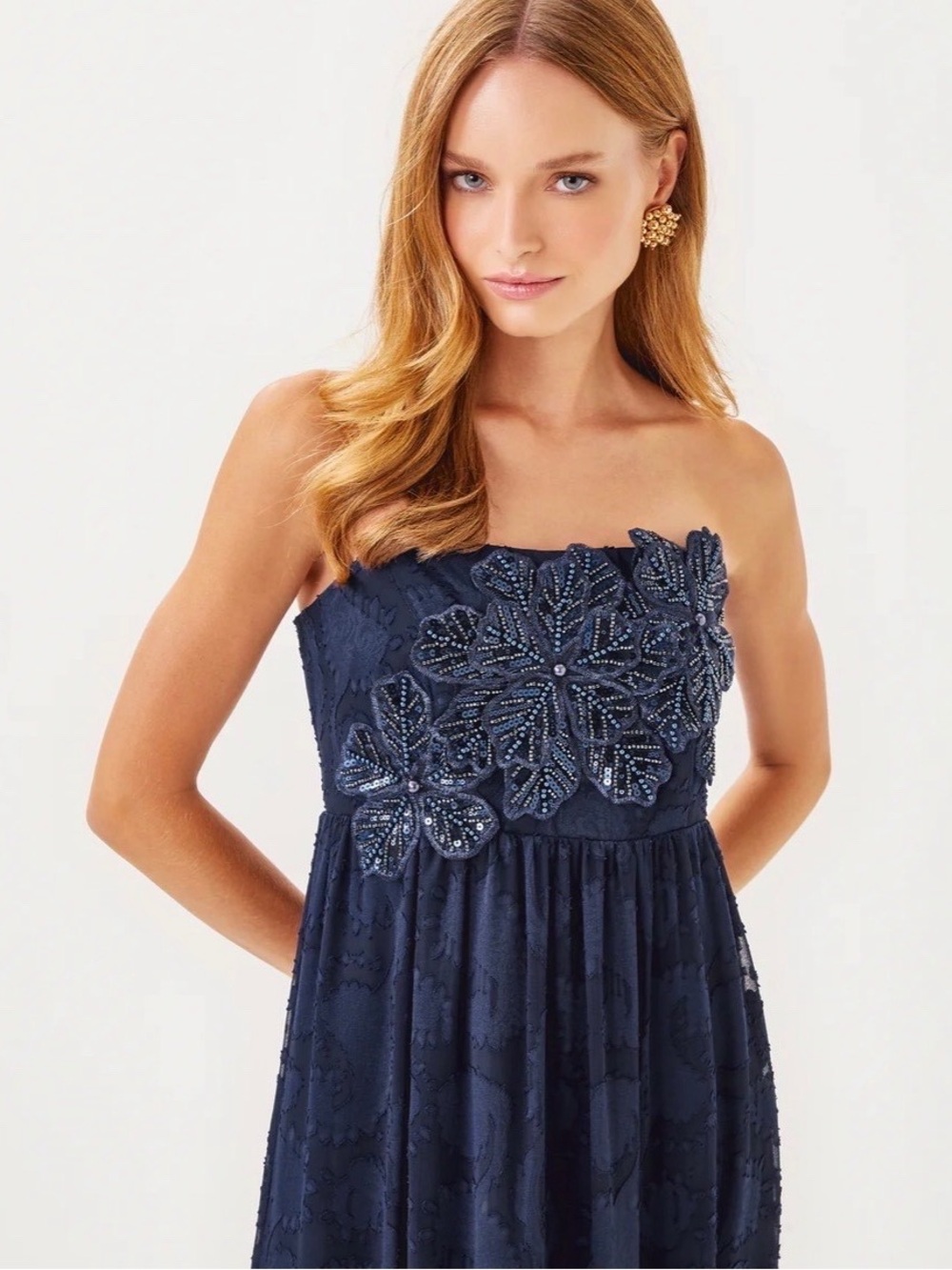 Lilly Pulitzer Mollylynn Clip Maxi Dress Navy Applique Beaded NWOT - Picture 1 of 9